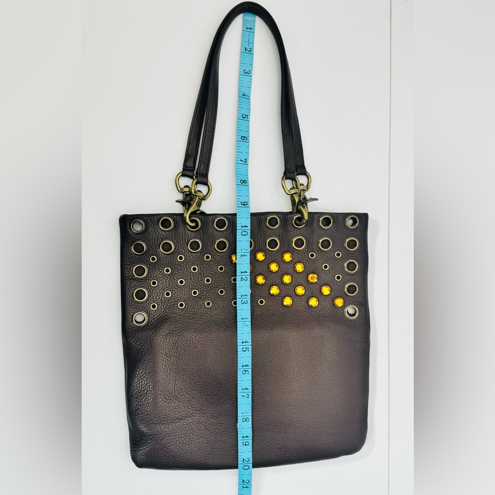 Hobo Brown Leather Shoulder Bag Embellished Citrine Yellow Gem Stones Clean EUC - Picture 4 of 11